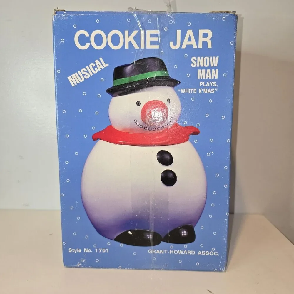 Vintage Musical Snowman Cookie Jar Plays White X'Mas Music Never Used